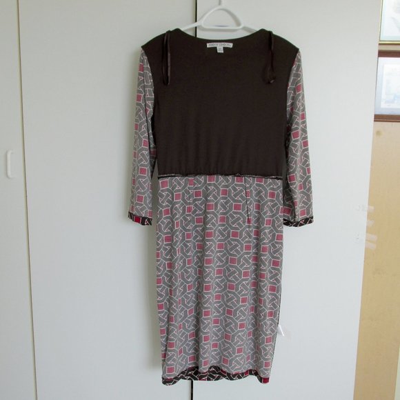 Maggy London Brown & Red Jersey Faux Wrap Dress - Picture 6 of 7